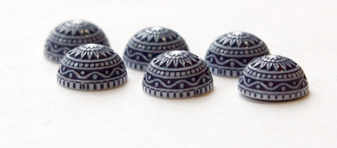 Vintage Etched Mosaic Navy Blue and White Cabochons 12mm cab827B