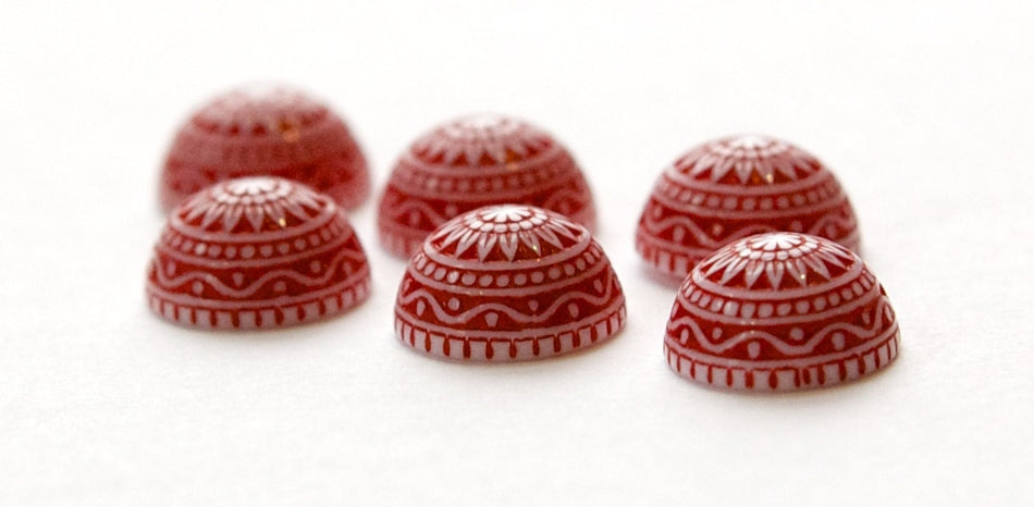 Vintage Etched Mosaic Red and White Cabochons 12mm cab827D