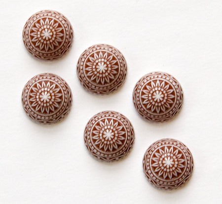 Vintage Etched Mosaic Brown and White Cabochons 12mm cab827C