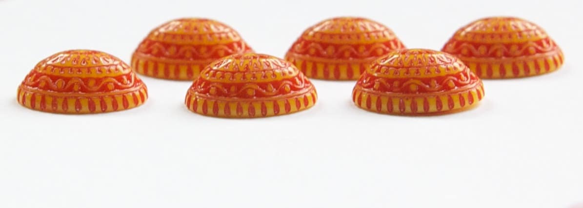Vintage Acrylic Mosaic Red Orange and Yellow Cabochons 14mm x 10mm cab711H