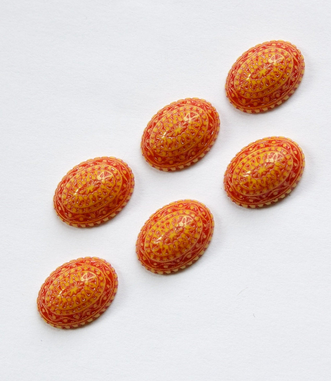 Vintage Acrylic Mosaic Red Orange and Yellow Cabochons 14mm x 10mm cab711H