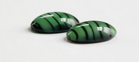 Vintage Green and Black Glass Domed Cabochons VersionA 18x13mm cab051A