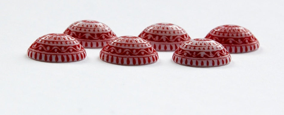 Vintage Acrylic Mosaic Red and White Cabochons 14mm x 10mm cab711J