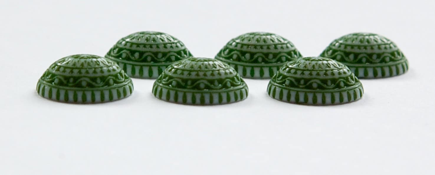 Vintage Acrylic Mosaic Green and White Cabochons 14mm x 10mm cab711K
