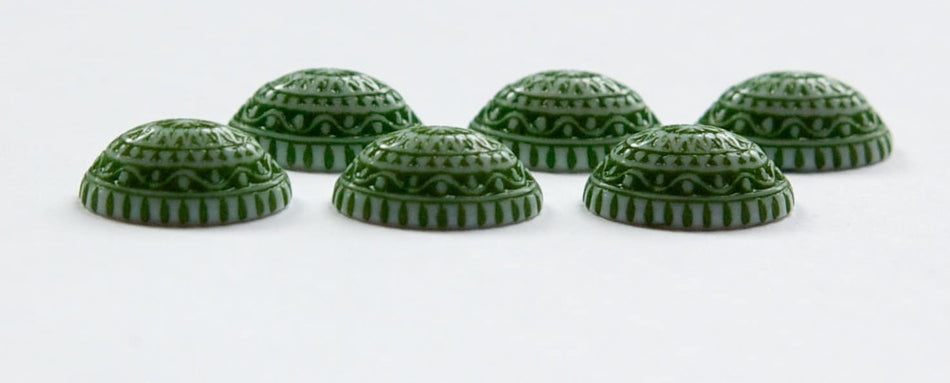 Vintage Acrylic Mosaic Green and White Cabochons 14mm x 10mm cab711K