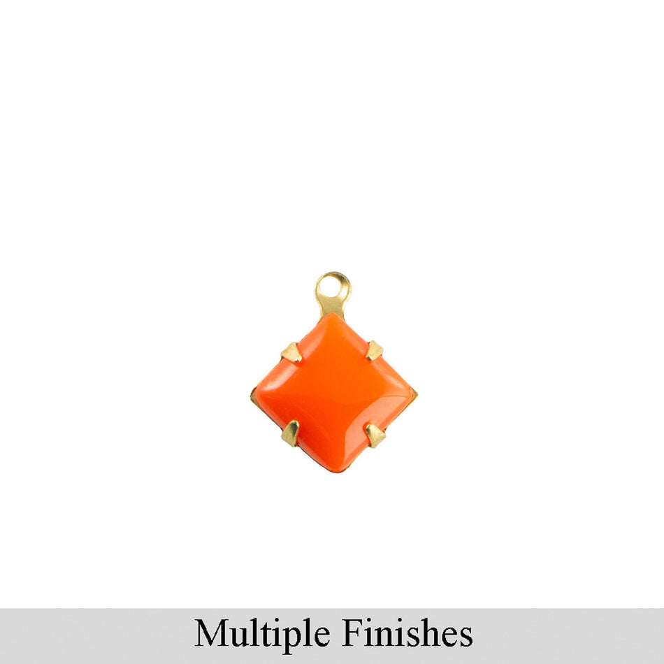 8mm Opaque Orange Square Glass Stone in 1 Loop Setting (6)