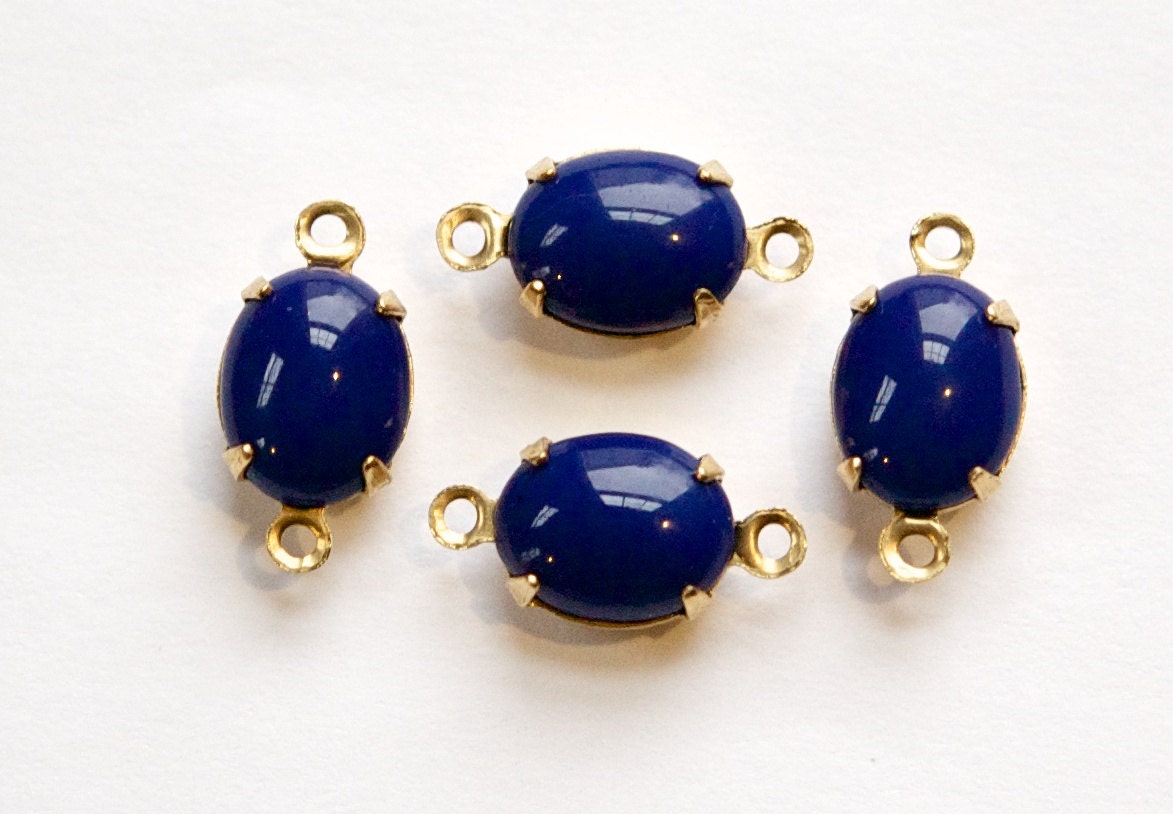 Vintage Navy Blue Oval Stones in 2 Loop Brass Setting 10x8mm ovl005L2