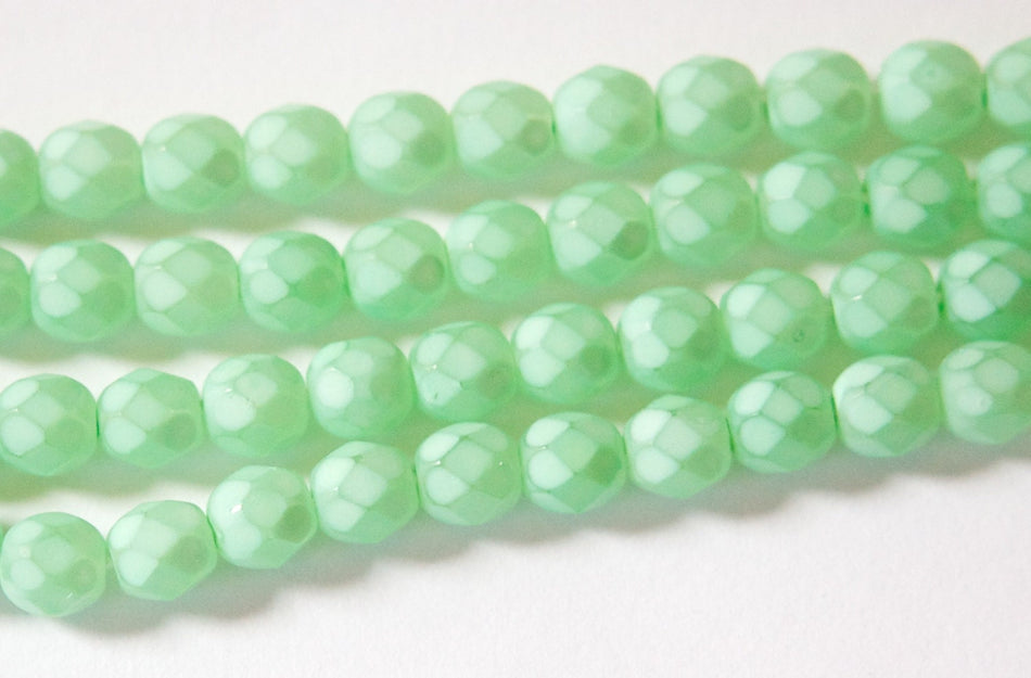 6mm Matte Mint Coated Czech Firepolish Faceted Glass Beads (25)