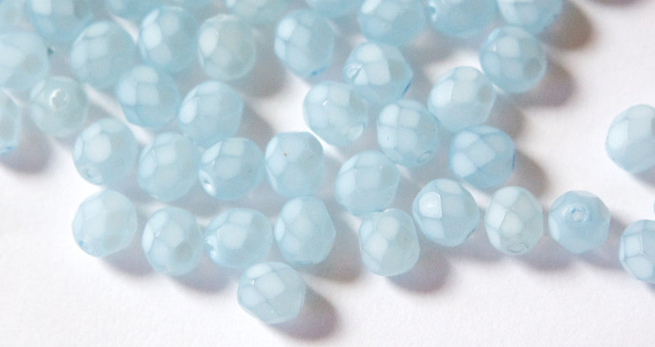 6mm Matte Light Blue Coated Czech Firepolish Faceted Glass Beads (25)