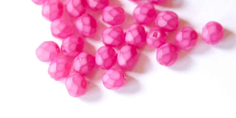 6mm Matte Plum Coated Czech Firepolish Faceted Glass Beads (25)