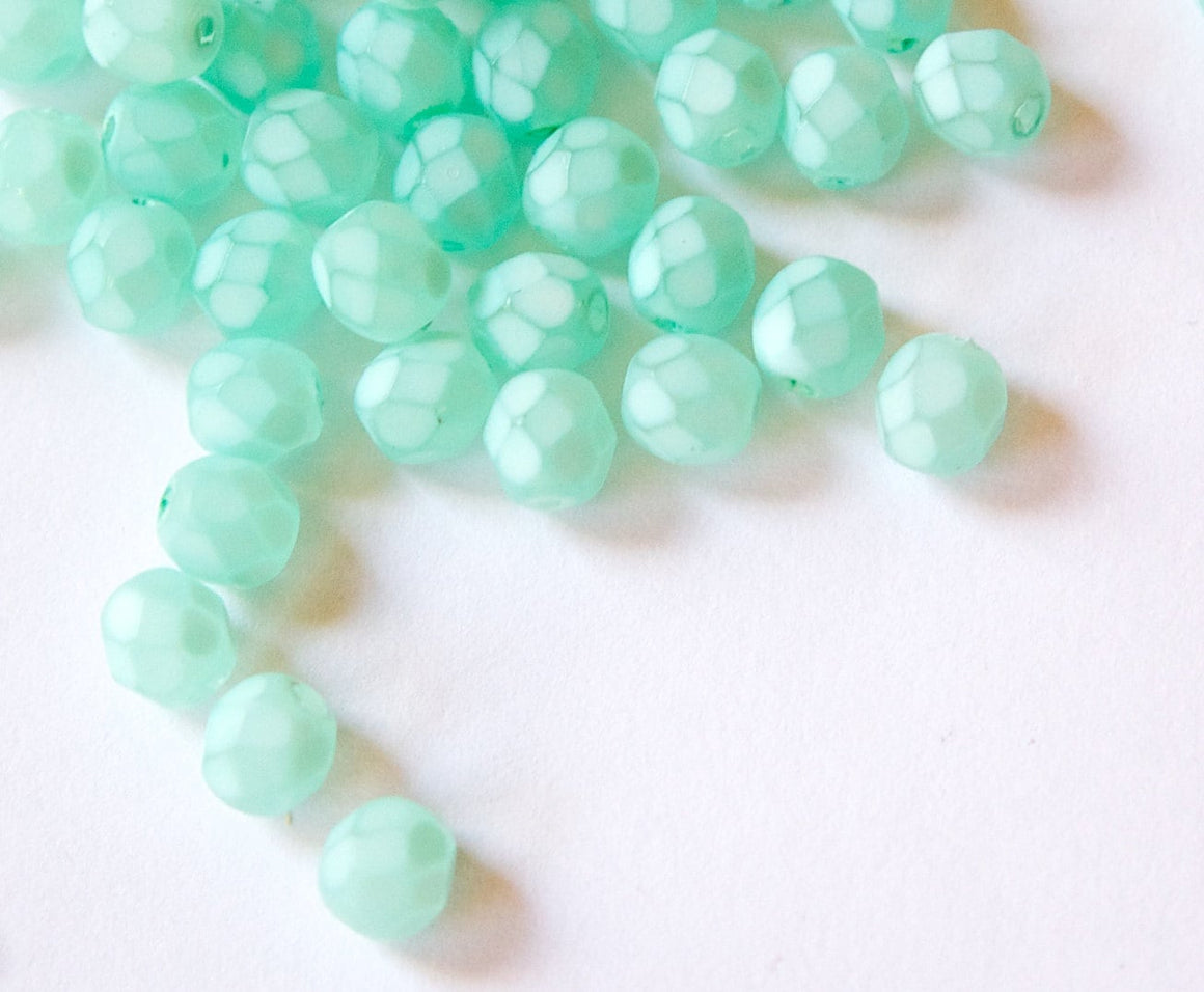 6mm Matte Aqua Coated Czech Firepolish Faceted Glass Beads (25)