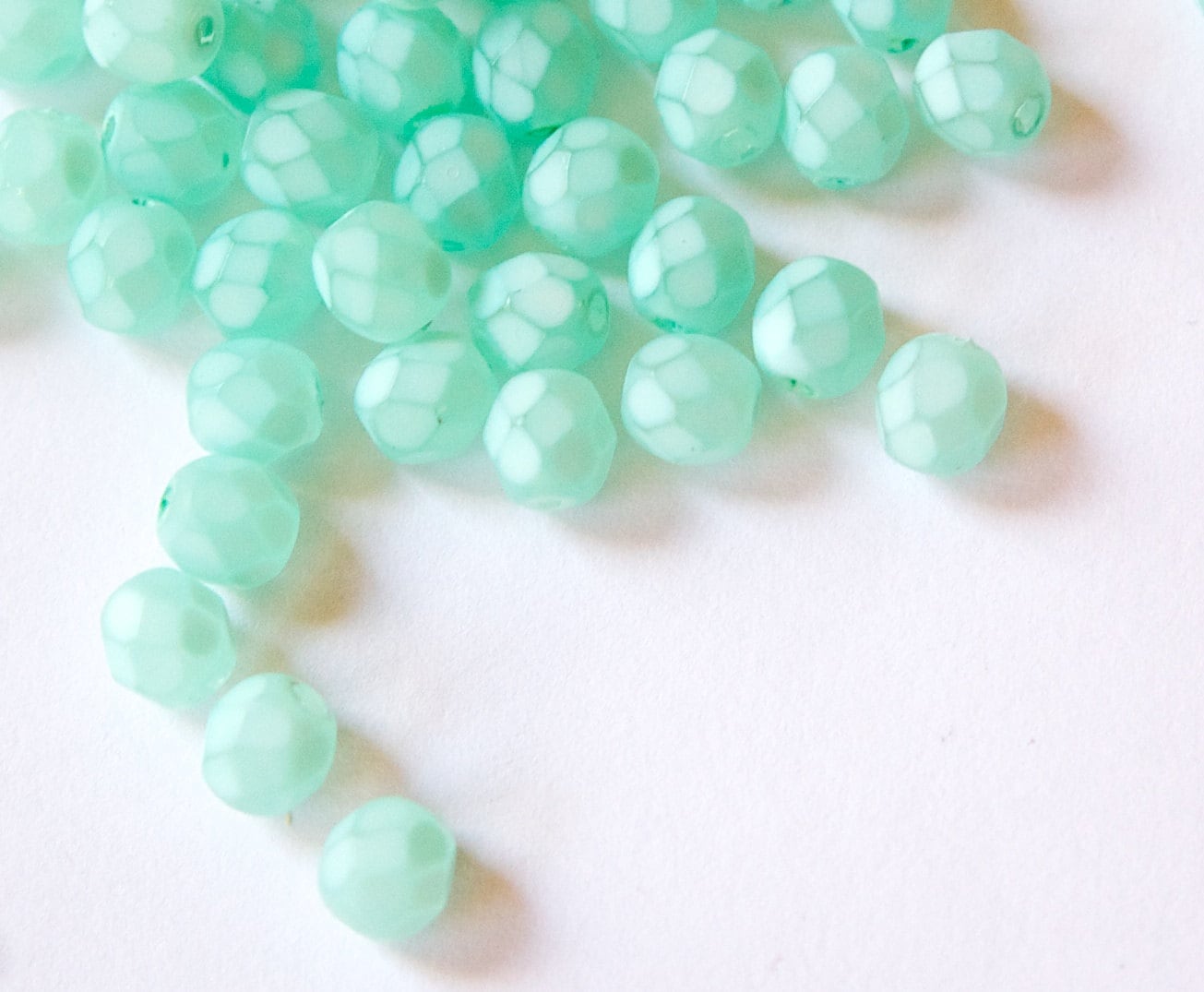 6mm Matte Aqua Coated Czech Firepolish Faceted Glass Beads (25)