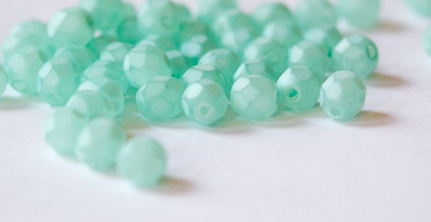 6mm Matte Aqua Coated Czech Firepolish Faceted Glass Beads (25)