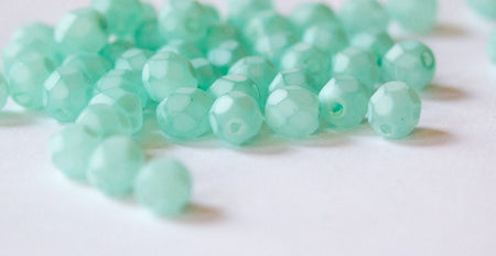 6mm Matte Aqua Coated Czech Firepolish Faceted Glass Beads (25)