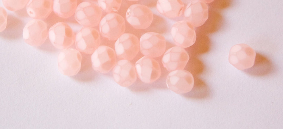 6mm Matte Light Rose Coated Czech Firepolish Faceted Glass Beads (25)