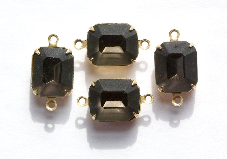Vintage Faceted Matte Clear Smokey Grey 2 Loop Brass Setting 12x10mm oct005P2