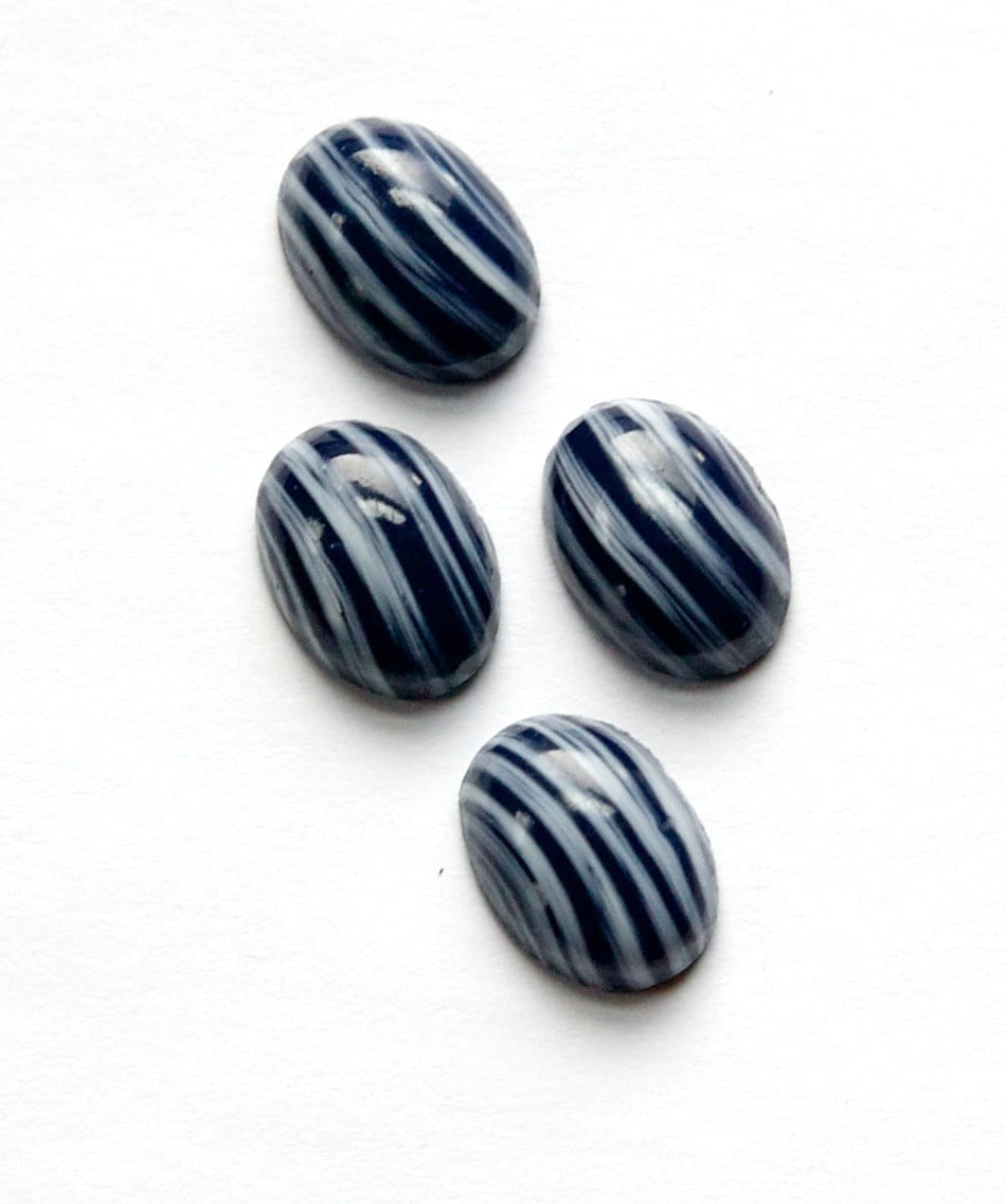 Vintage Navy Blue and White Stripe Glass Cabochon 14x10mm cab242