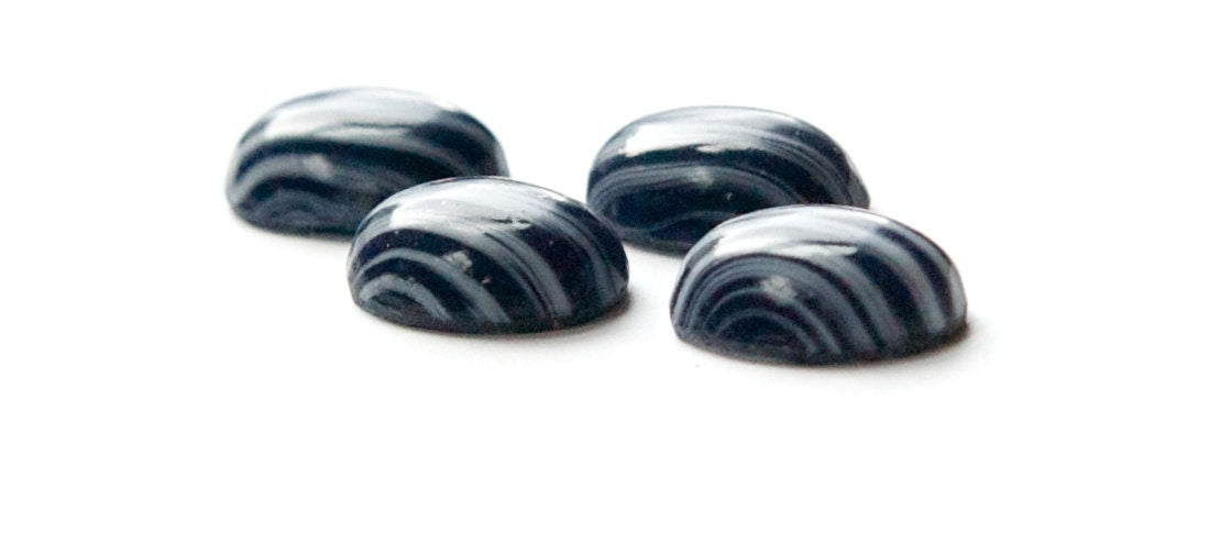 Vintage Navy Blue and White Stripe Glass Cabochon 14x10mm cab242