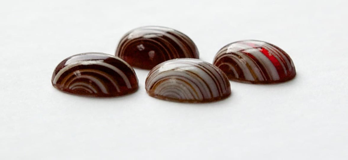 Vintage Translucent Brown and White Stripe Glass Cabochon 14x10mm cab242A