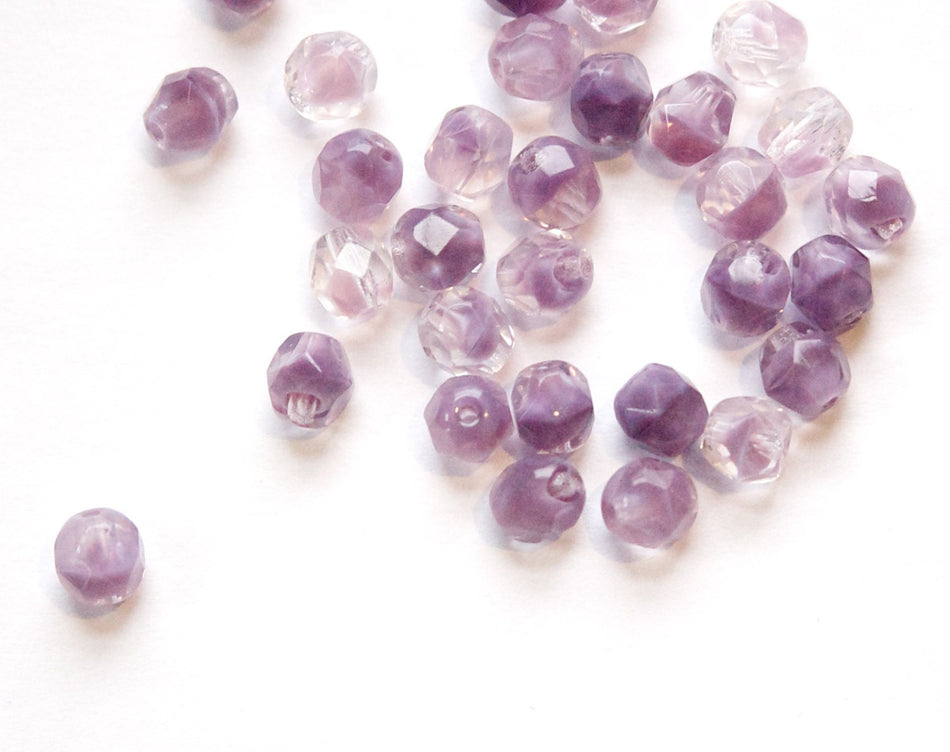 6mm Amethyst Crystal Czech Firepolish Faceted Glass Beads (25)