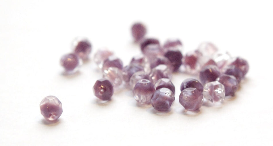 6mm Amethyst Crystal Czech Firepolish Faceted Glass Beads (25)