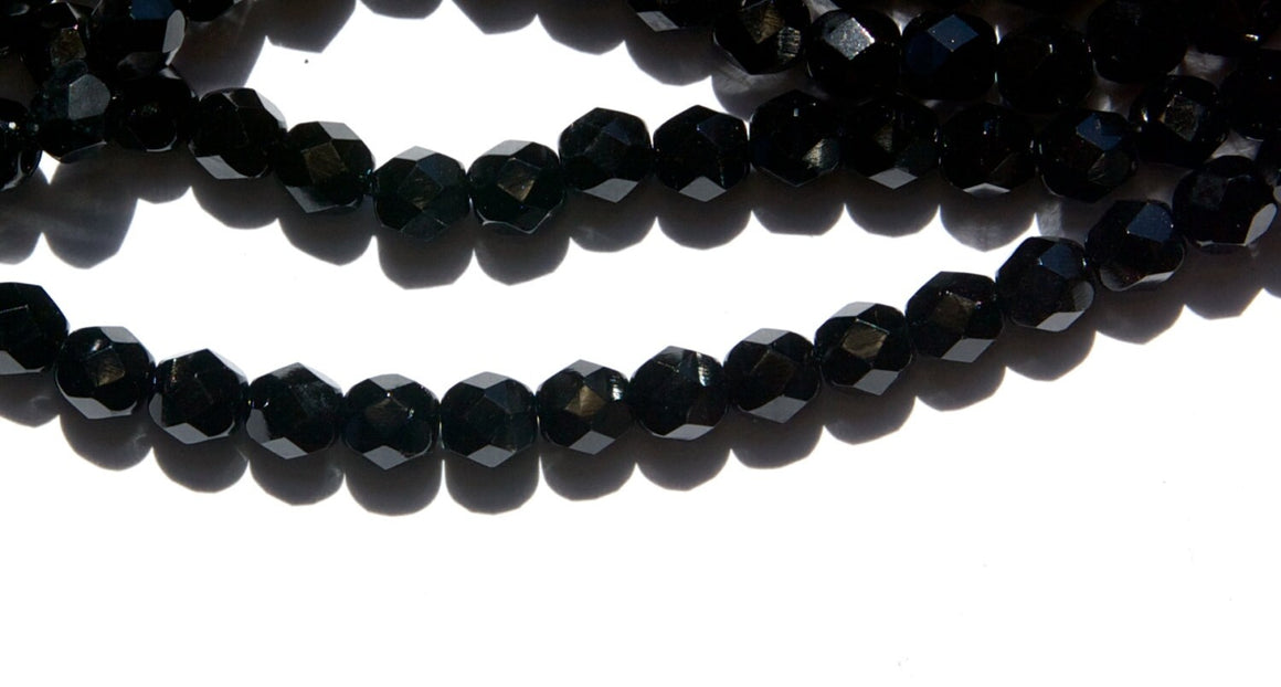 Czech Opaque Black Faceted Glass Beads 6mm (25)