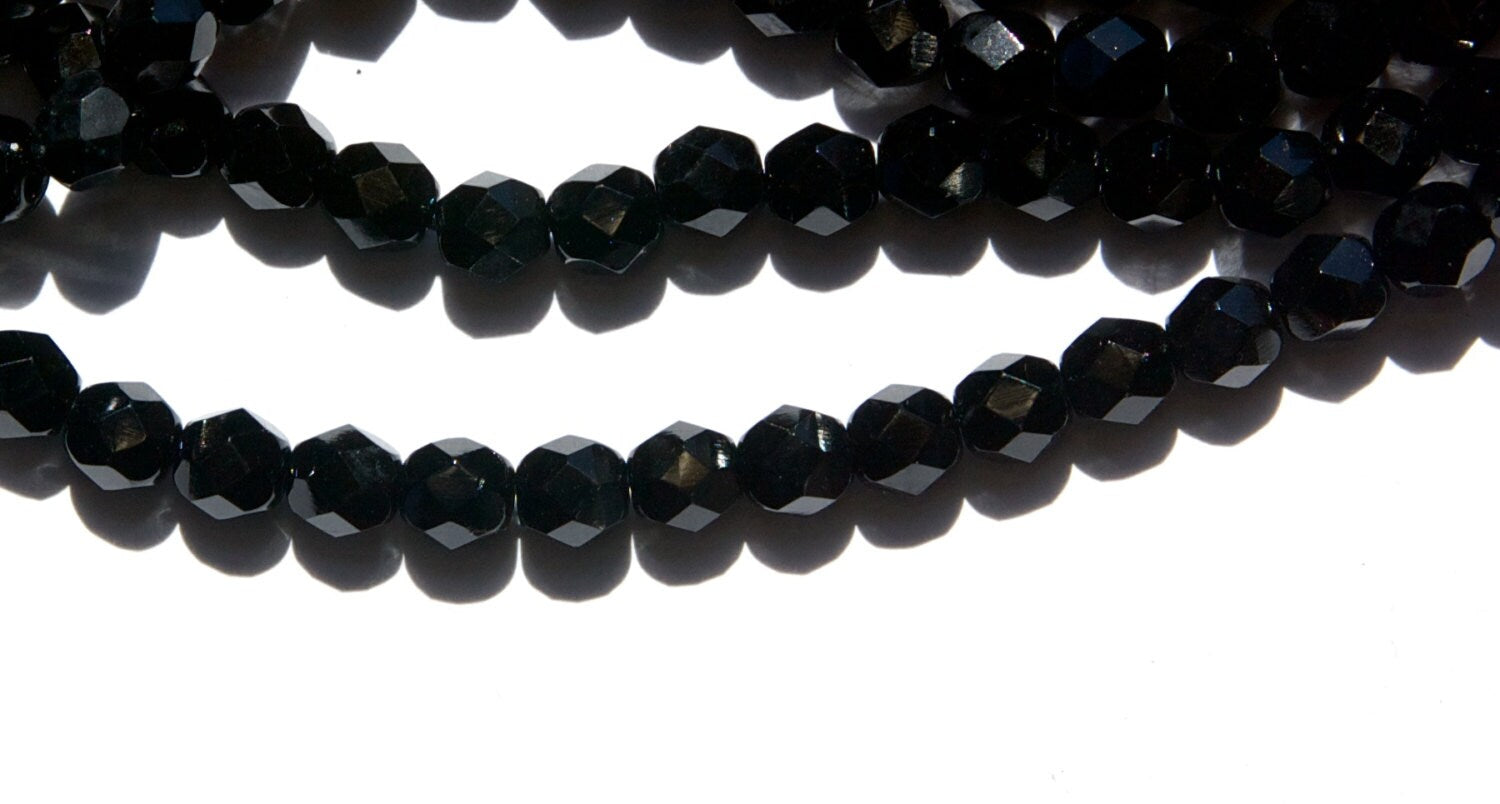 Czech Opaque Black Faceted Glass Beads 6mm (25)