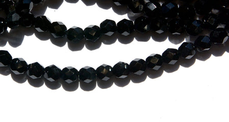 Czech Opaque Black Faceted Glass Beads 6mm (25)