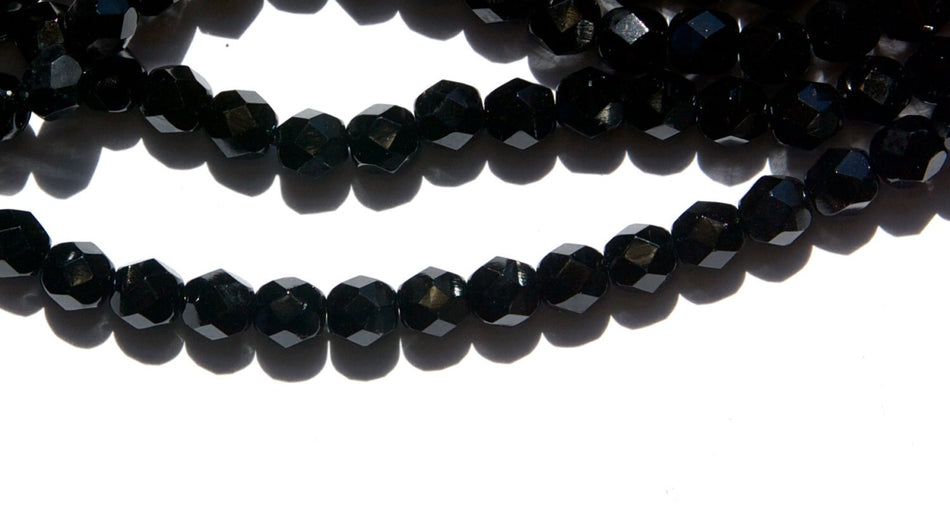 Czech Opaque Black Faceted Glass Beads 6mm (25)