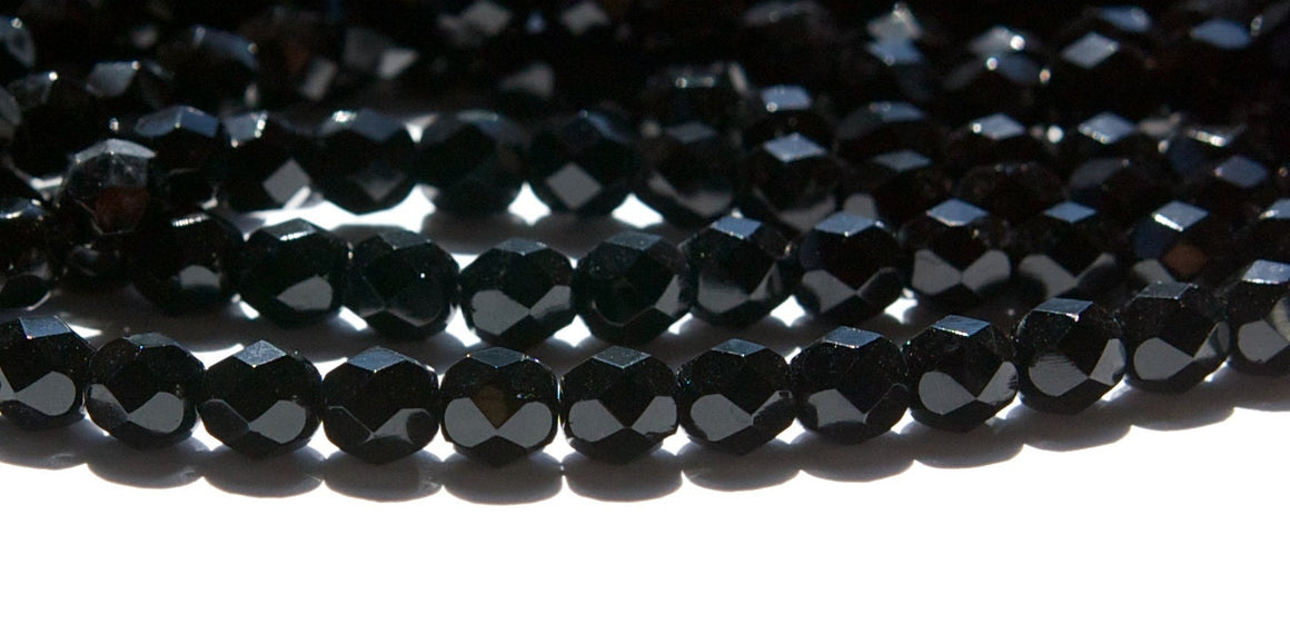 Czech Opaque Black Faceted Glass Beads 6mm (25)