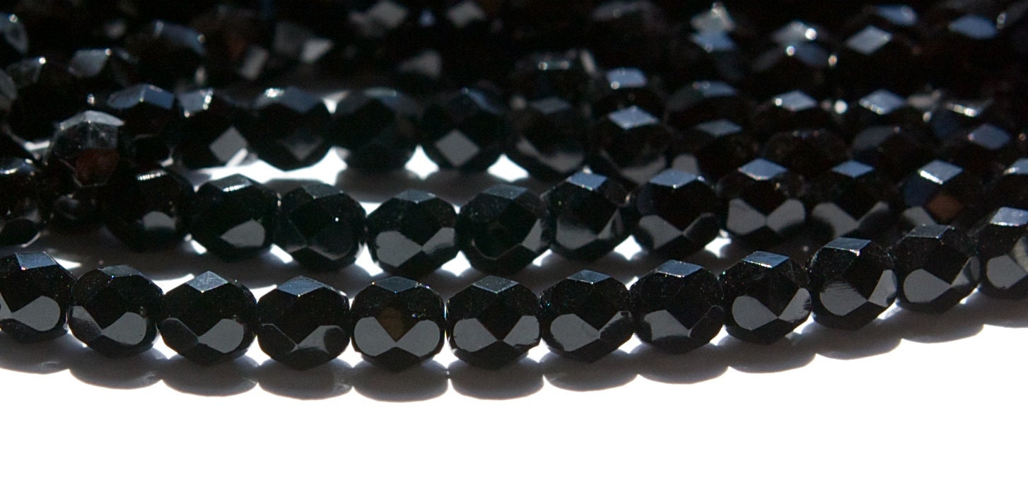 Czech Opaque Black Faceted Glass Beads 6mm (25)