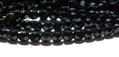 Czech Opaque Black Faceted Glass Beads 6mm (25)