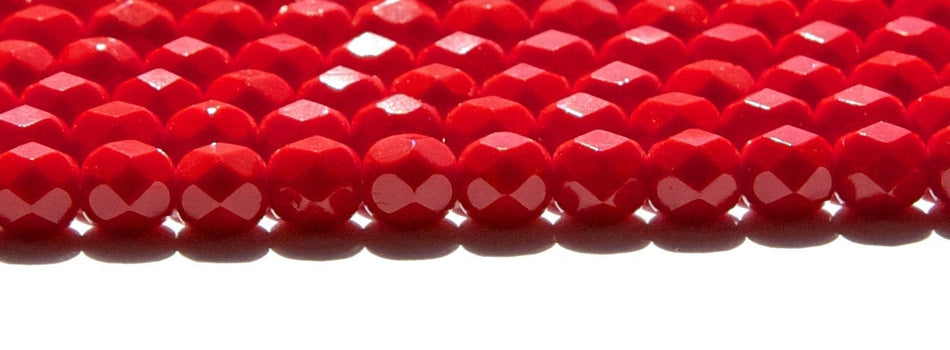 6mm Opaque Red Czech Firepolish Faceted Glass Beads (25)