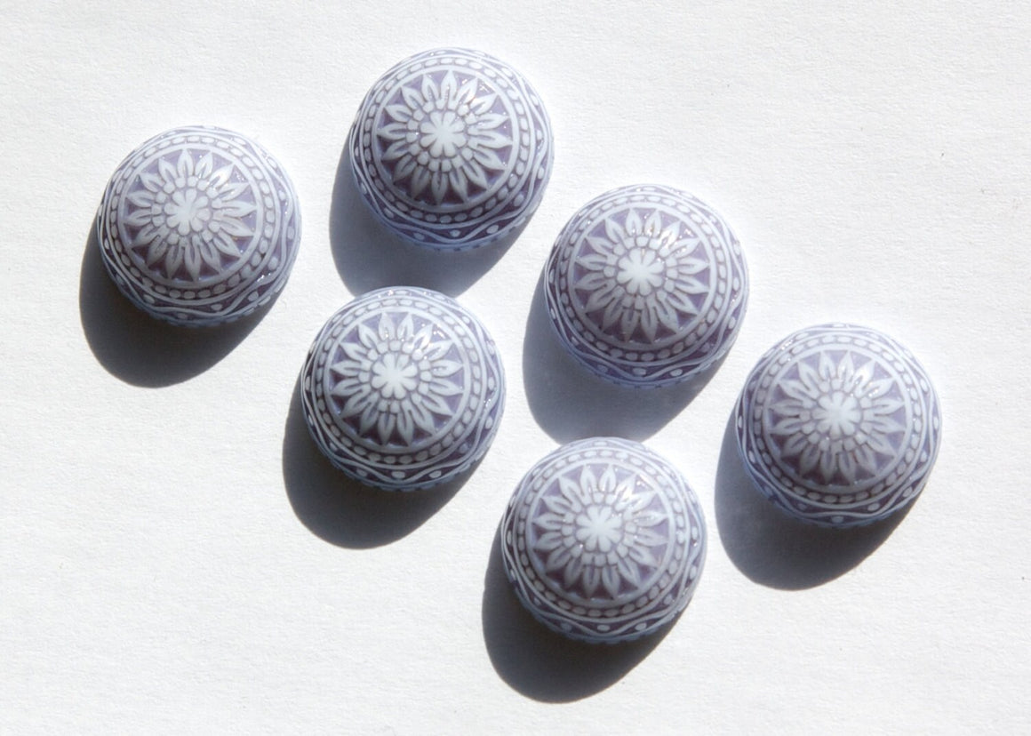 Vintage Etched Mosaic Gray Lavender Blue Cabochons 14mm cab713