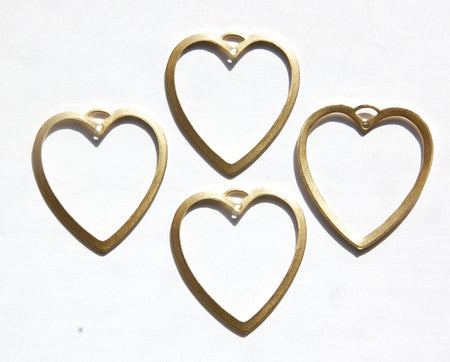 2 Hole Raw Brass Open Heart Pendant Drop (4) mtl109