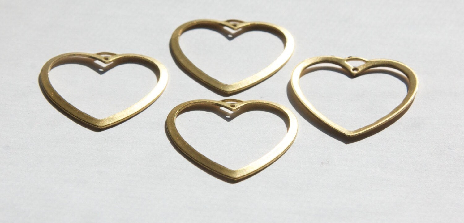 2 Hole Raw Brass Open Heart Pendant Drop (4) mtl109