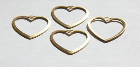 2 Hole Raw Brass Open Heart Pendant Drop (4) mtl109