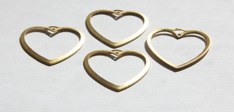 2 Hole Raw Brass Open Heart Pendant Drop (4) mtl109