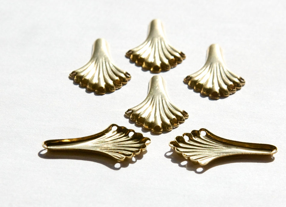6 Hole Raw Brass Fluted Fan Pendant Drop (6) mtl508A