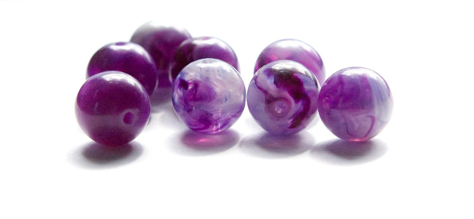 Vintage Purple and White Marbled Lucite Beads 12mm bds960S