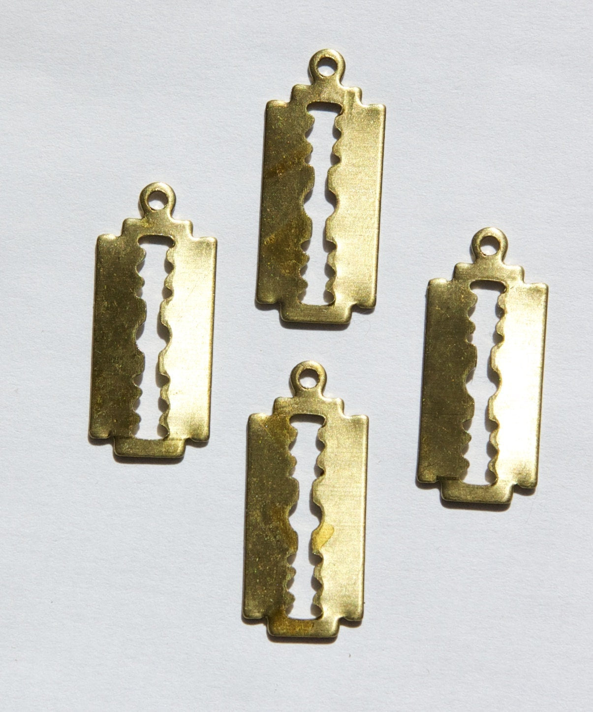 Raw Brass Razor Blade Pendant Charm with Loop (6) chr032