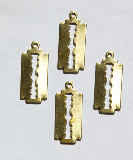 Raw Brass Razor Blade Pendant Charm with Loop (6) chr032