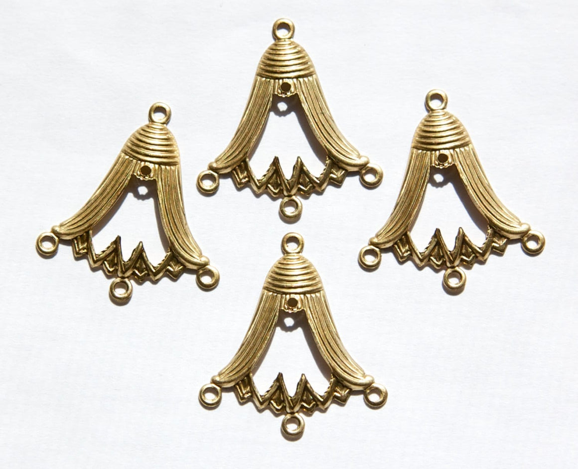Raw Brass 4 Hole Swag or Bell Shaped Chandelier Pendant Findings (4) mtl082