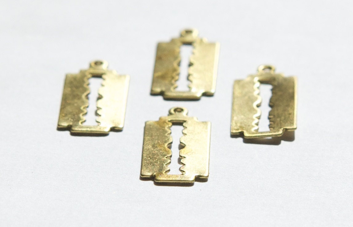 Raw Brass Razor Blade Pendant Charm with Loop (6) chr032