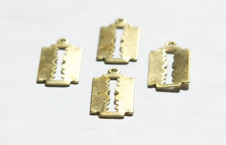 Raw Brass Razor Blade Pendant Charm with Loop (6) chr032