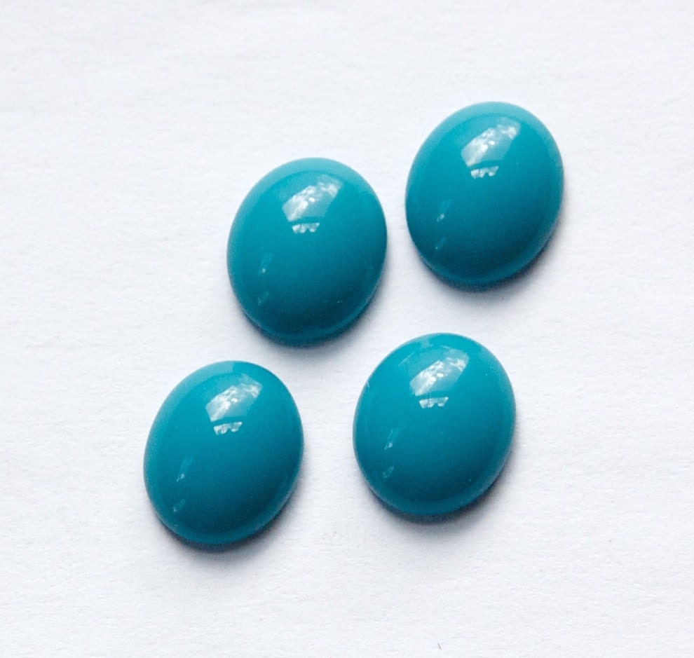 Vintage Deep Turquoise Blue Glass Cabochons 12x10mm (6) cab709P