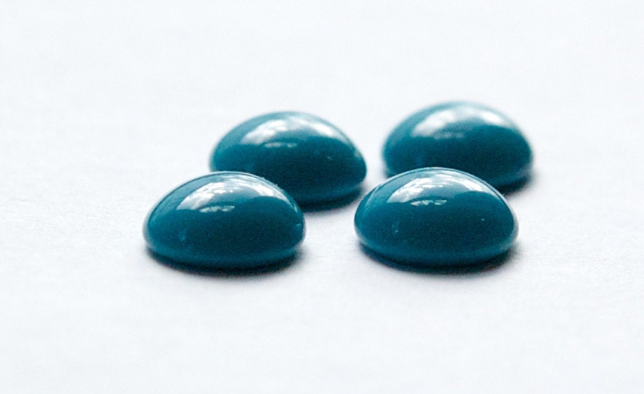 Vintage Deep Turquoise Blue Glass Cabochons 12x10mm (6) cab709P