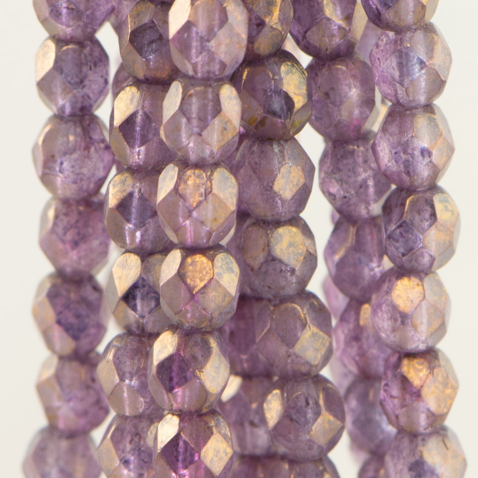 Czech Faceted Luster Stone Amethyst Firepolish Glass Beads 3mm (50)