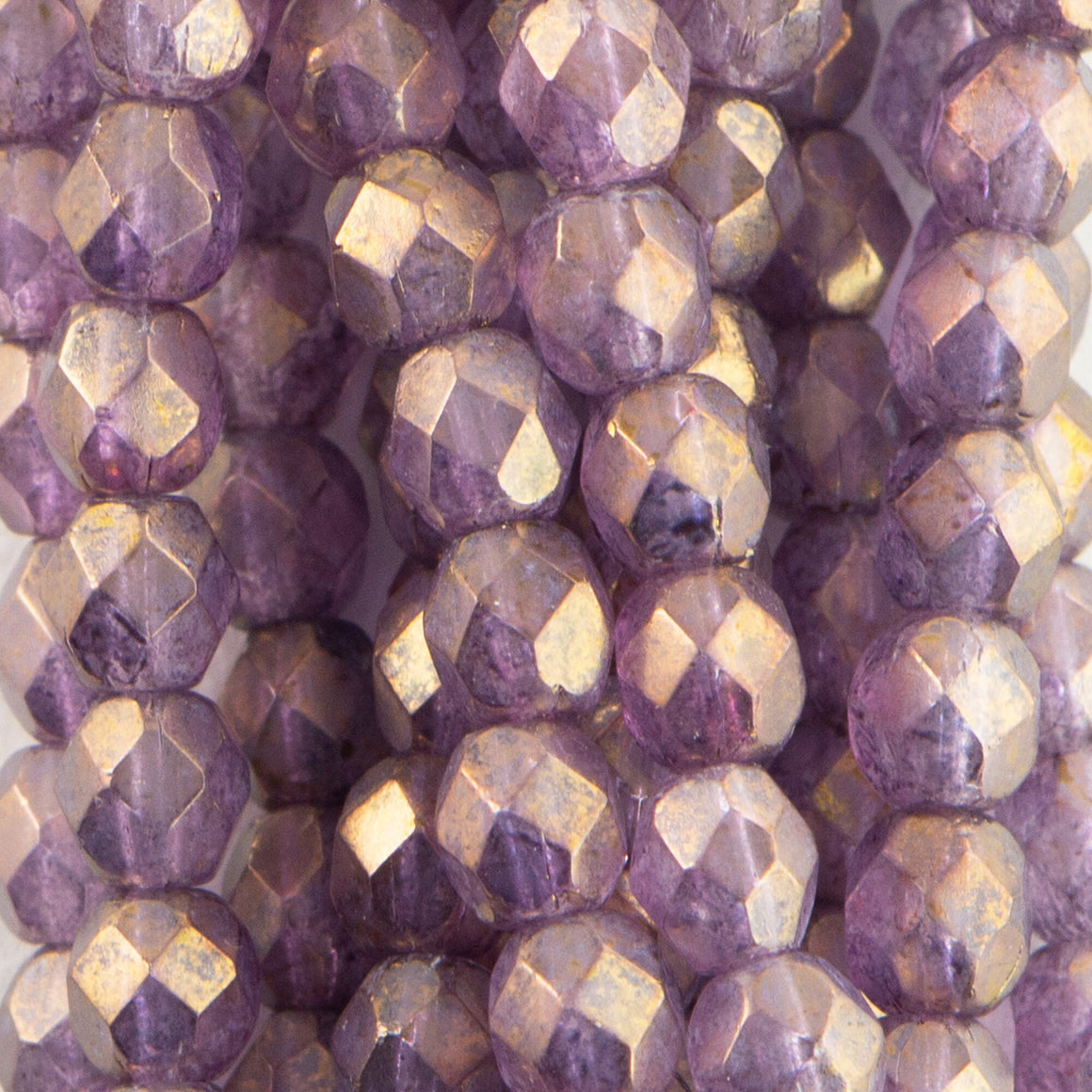 4mm Luster Stone Amethyst Czech Faceted Firepolish Glass Beads (50)