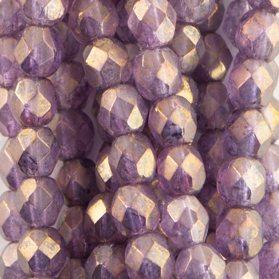 4mm Luster Stone Amethyst Czech Faceted Firepolish Glass Beads (50)